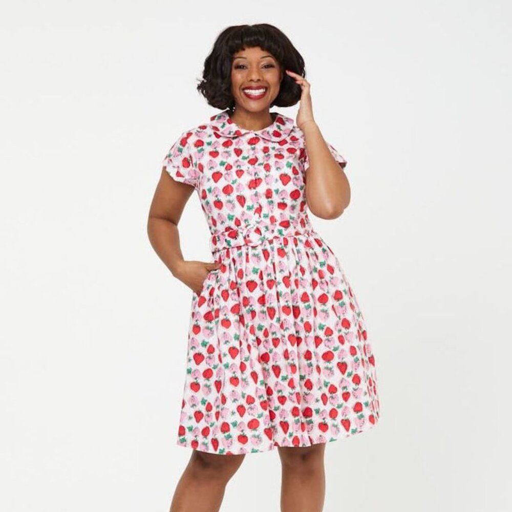 Joanie x Horrockses UK 22/US 18 Nell Strawberry Print Retro Shirt Dress